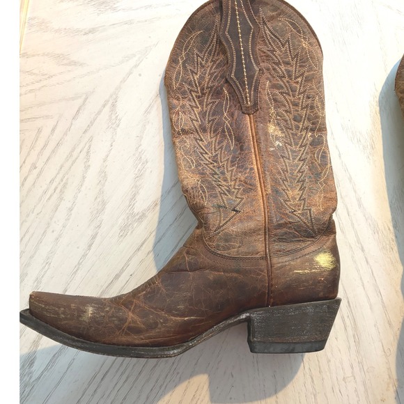 Cavenders Western Boots Brown Leather Stitch with Gold Brush Strokes Size 6.5 B - Picture 7 of 13